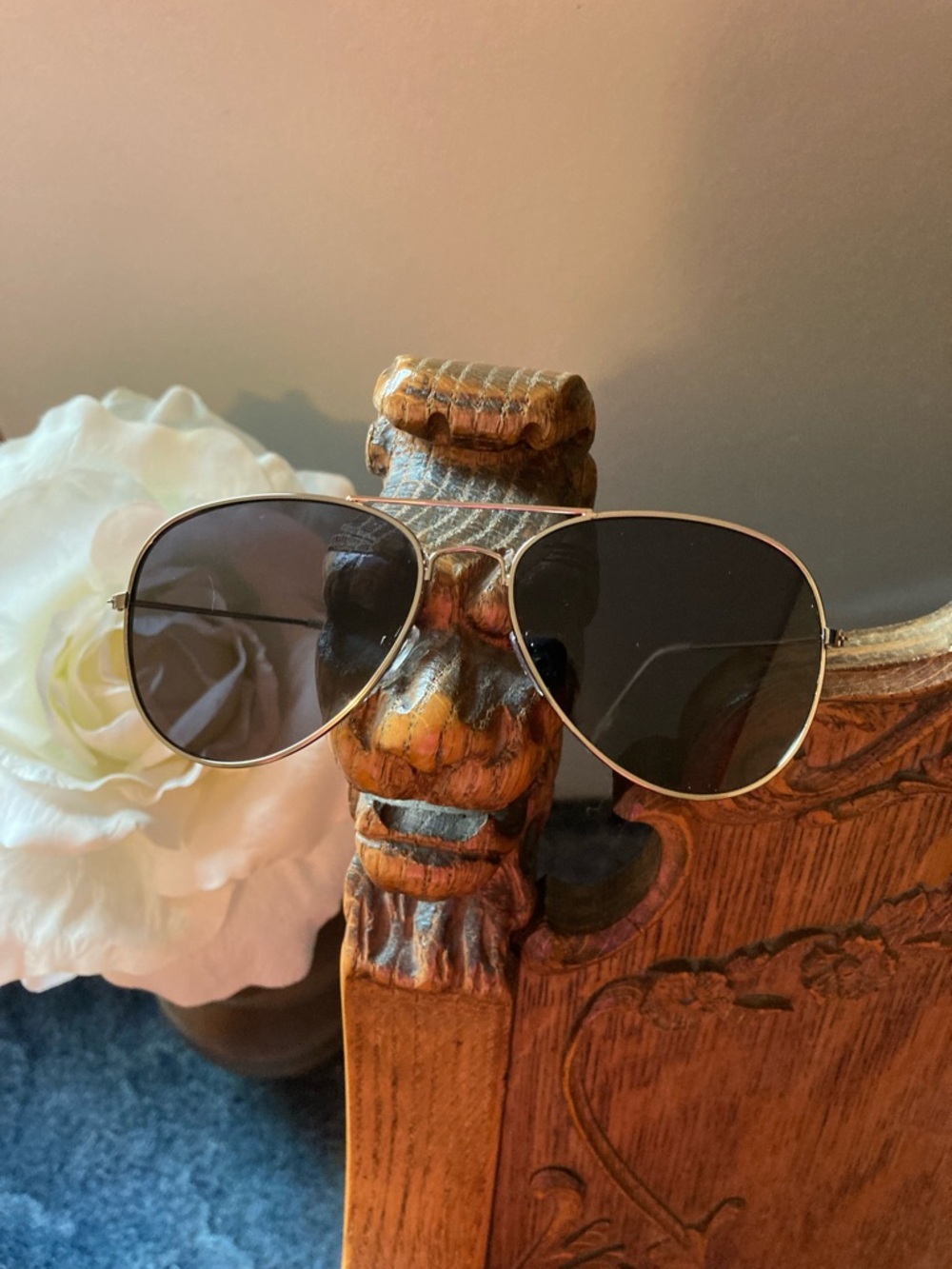 Classic Aviator Sunglasses - Gold Frame, Dark Lenses